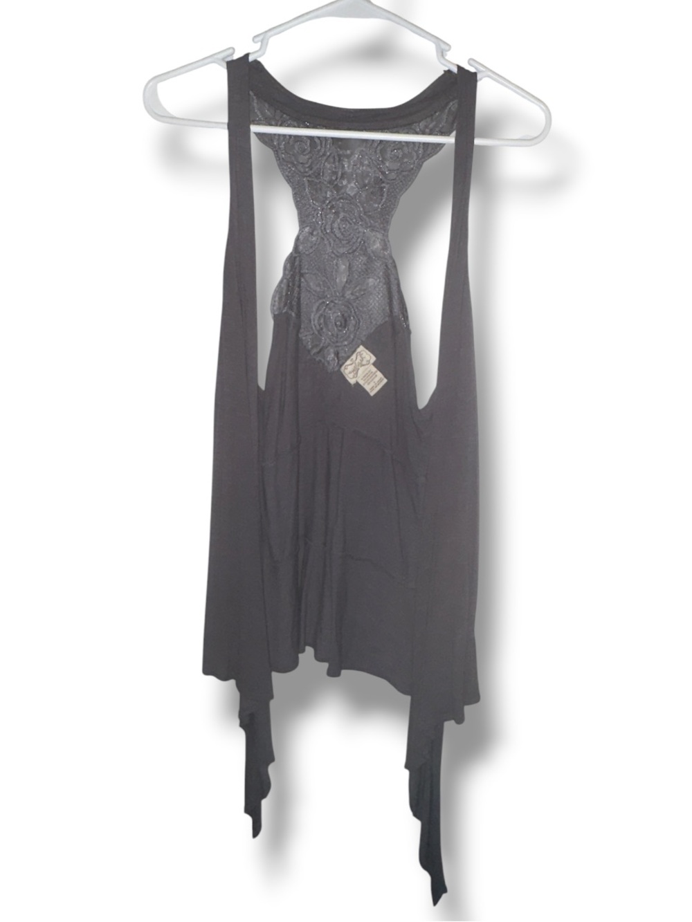 Y2K Eyelash Couture Gray Floral Lace Racerback Tank Top Junior’s L Indie Sleaze